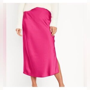 Old Navy Vibrant Berry Fine Satin Elastic Waist Flirty Midi Slip Skirt Size 2X